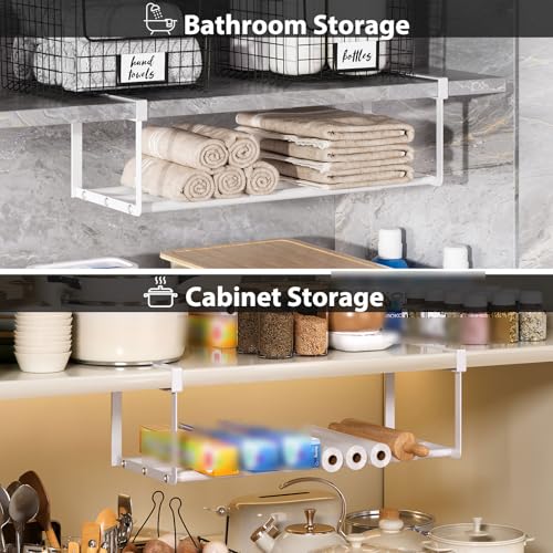 Image of Expandable Shoe Rack Organizer, Hanging Shoe Organizer for Closet & Adjustable Under Cabinet Shelf,Shoe Storage Rack Retractable for Kitchen and Clothing Storage (White, 2 Pack)