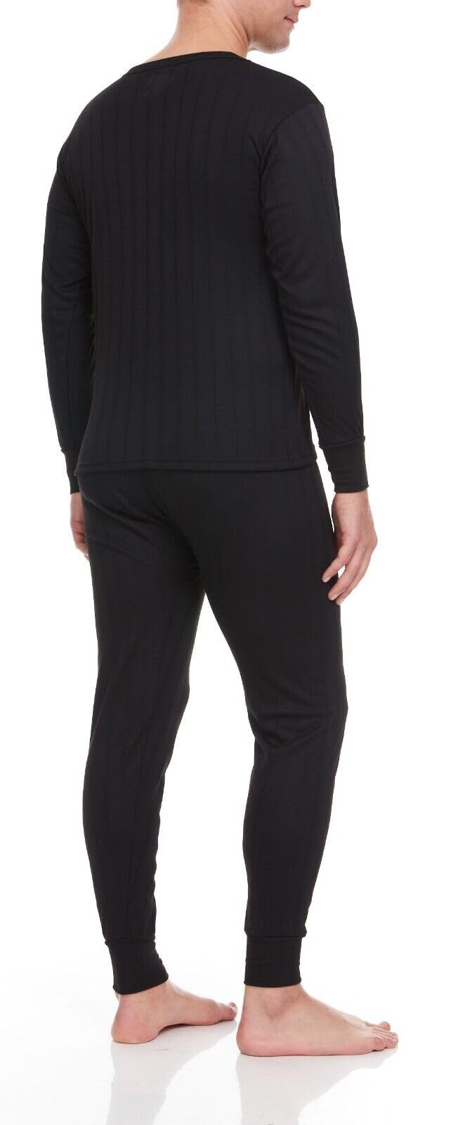 Glory Max Men Fleece Lined 100% Cotton Thermal Long Johns Top Bottom Underwear Set (Black, 2XL)