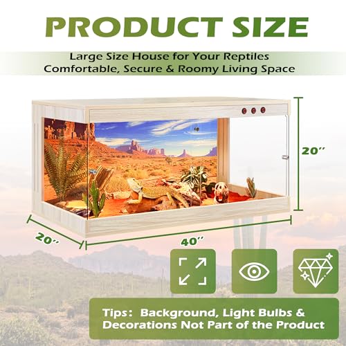 Image of Royxen Reptile Enclosure, Tempered Glass Reptile Tank with Wooden Top and Lockable Design,Bearded Dragon Tank for Lizard Gecko Tortoise Snake Habitat (Oak, 65 Gallons,40 inch Length)