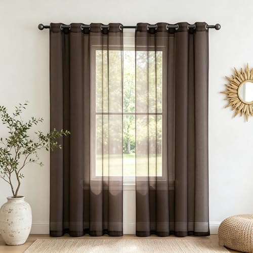 Rideaux voilages marron 270x250 cm filtrant la lumière pour salon et chambre