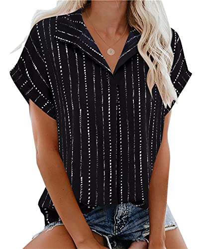 Timeson Women's Short Sleeve Chiffon Blouses for Office Work Business Attire Collared Shirts3