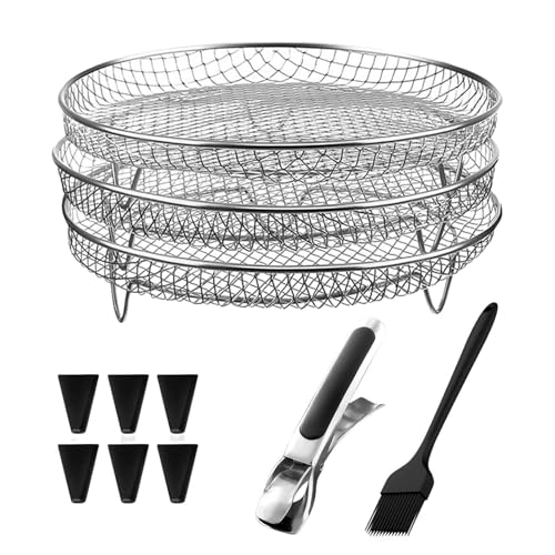 Étagère empilable pour friteuse à air comprimé à 3 couches, grille de déshydratation empilable en acier inoxydable, grille ronde empilable, panier de friteuse à air multicouche pour accessoires d'air