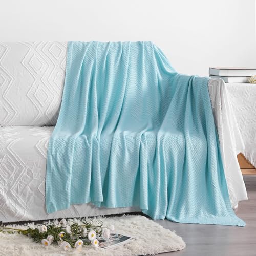 Image of NTBAY Rayon Derived from Bamboo Knit Twin Blanket, 60 x 80, Blue | Breathable Cable Knit Throw Made with Rayon Derived from Bamboo, Soft Cooling Bed Throws for Sofa, Bed, Reading, and Travel