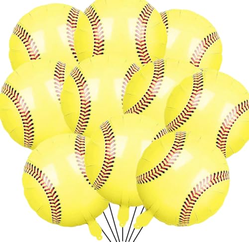 10 Pieces Softball Foil Balloons Set 18 inches Softball Mylar Balloon for Sports Themed Birthday Party Supplies for Boys Girls Teens Birthday Party Decoration