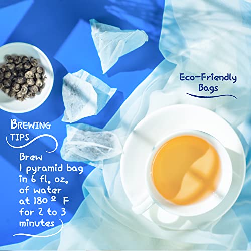 White Jasmine Dragon Pearl Tea |15 Pyramid Bags - Usda Organic | White Tea Jasmine Scented Rolled Into Pearl | By Pantenger #TOP4