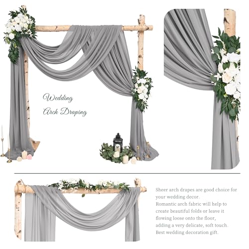 Wedding Arch Draping Fabric,4 Panels 28" x20ft Gray Wedding Arch Drapes for Ceremony Chiffon Fabric Drapes Arbor Drapery Decorations for Reception & Party