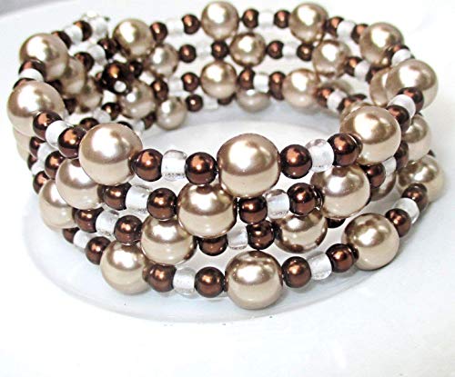 Brown and Beige Pearl Coil Bracelet