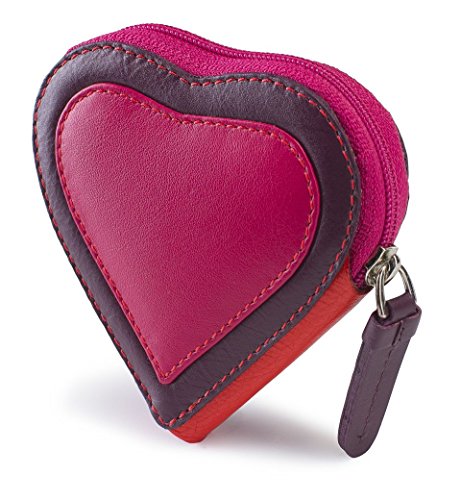 Visconti Capri RB59 Multi Colored Heart Shaped Ladies/Girls Leather Coin Purse Key Wallet With Key Chain (Plum)