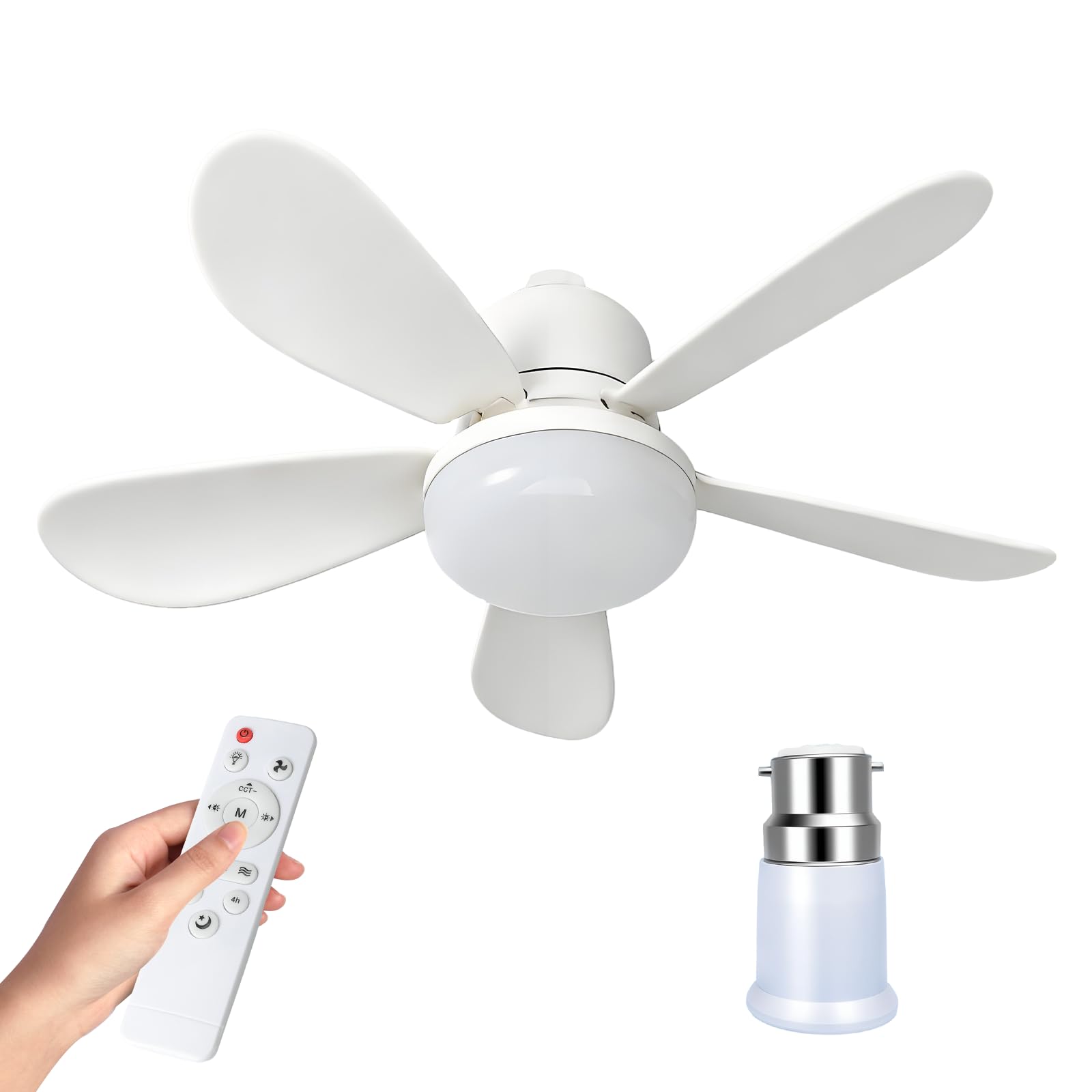 PEAMOO 52cm Ceiling Fan Light, E27/B22 Ceiling Fan with Light and Remote, 40W LED Ceiling Fans Dimmable,3 Speeds 3 Colors,Ceilings Lamp for Bedroom, Kitchen, Bathroom,No Base (E27/B22)