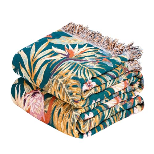 Image of MSGKV Boho Throw Blanket 60 inchx80 inch 100% Cotton Jungle Animal Throw for Couch