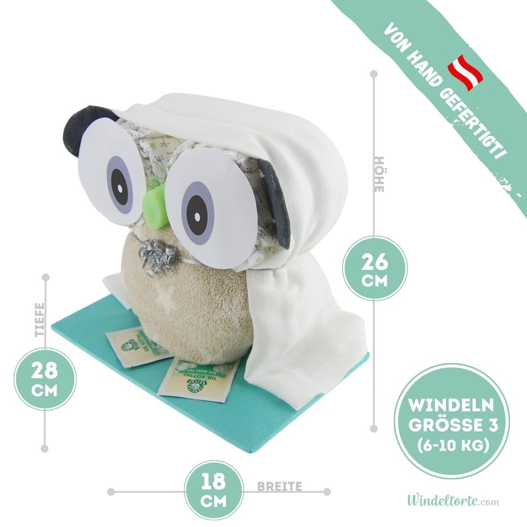 Eulen Torte Unisex Neutral - Neugeborenen Geschenk Geburt [Freude Schenken] Babyparty Pullerparty Baby Socken Erstausstattung 0 Monate Feuchttücher Spucktücher - Torte bestellen…
