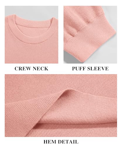 Image of Bodosalia Womens Puff Short Sleeve Sweater Casual Summer Crew Neck Pullover Tops Ribbed Knit Sweater Blouse
