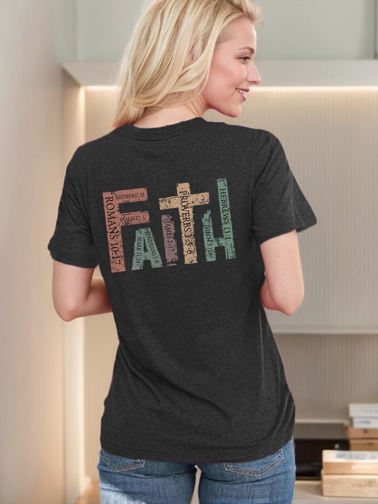 Faith Shirts for Women Christian Shirt Jesus Cross Graphic Tees Bible Verse Religious Sayings Casual Tops - Image 3