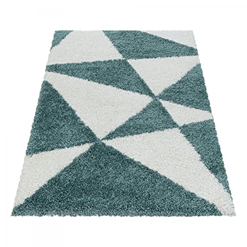 Tapis design à poils longs d'architecte motif abstrait bleu 240 x 340 cm