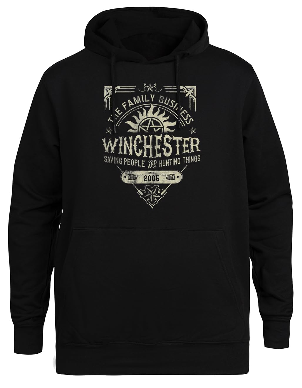 Bardzo Winchesterowskie Biznesy Unisex Czarna Bluza Ekologiczna z Kapturem Unisex Black Hoodie Eco-Friendly Hooded Jacket