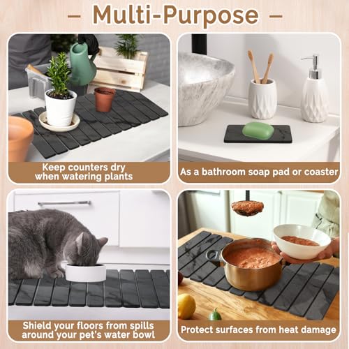 2 PCS 24"×16" & 8“x4" Large Stone Dish Drying Mat for Kitchen Counter,Quick Dry Stone Dishes Mats,Marbled Water Absorbing Diatomaceous Earth Drying Pad for Countertop Bottles Utensils Cups - Image 7