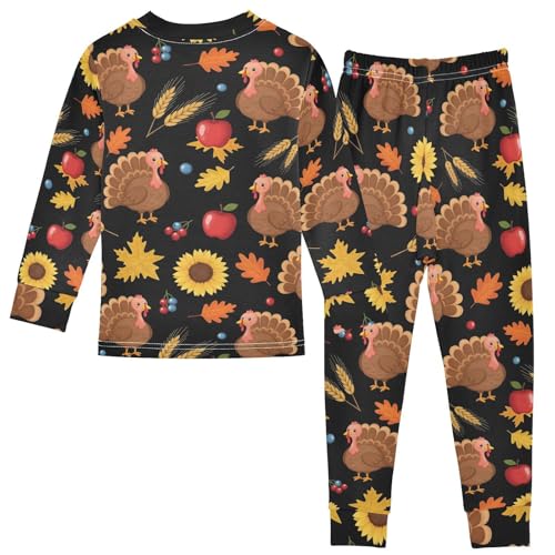 Pajama Sets Long Sleeve Turkey Sunflower Berry Thanksgiving Soft Comfy Sleepwear 2 Piece PJS 3-8T3