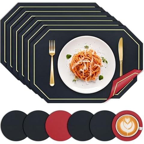 BOCHION Dual Sided PU Leather Placemats Set Cover