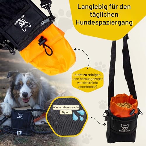 Hundefreund Leckerlibeutel für Hunde – Kleiner Futterbeutel fürs Hundetraining mit 4 Tragevarianten & 4 Fächern – Leckerlitasche mit Kotbeutelspender, wasserabweisend (14 x 11 x 4 cm)
