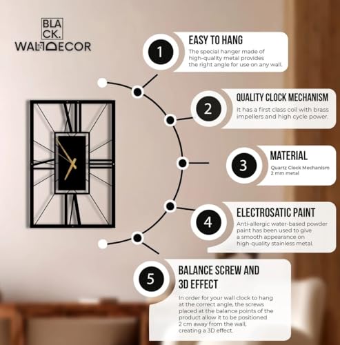 Image of Wall Clock Stylish Metal Analog Wall Clock for Living Room, Bedroom, Office, Kitchen, Home and Hall | Antique Fancy Big Size Modern Wall Watch (Black DA-9, 50 CM)