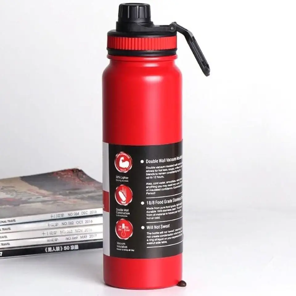 Garrafa de Água Térmica Aço Inox Esportiva Academia Isolada a Vácuo Aço Inox 304 de 800ml (VERMELHA 1321)