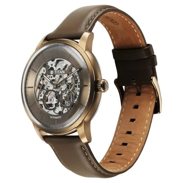 Image of Titan Automatic Color Upgrade Silver Dial Grey Leather Strap Watch for Men 90110QL03
