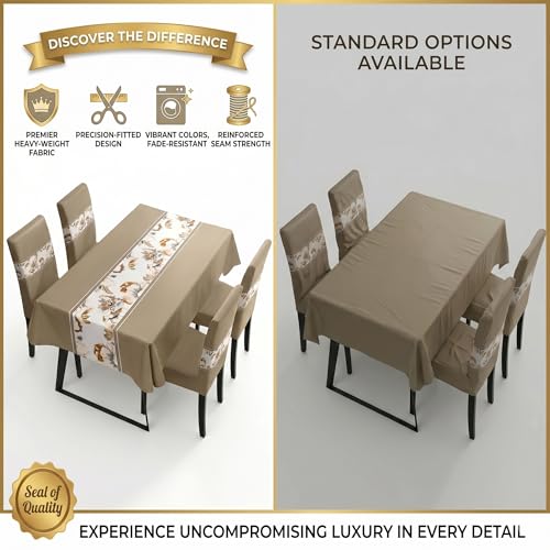 Image of Styleys Dining Chair Cover with Table Covers for Kitchen Waterproof Dining Table Cloth (1 Table Cover + 4 Chair Cover, Light Brown Flower, K723)
