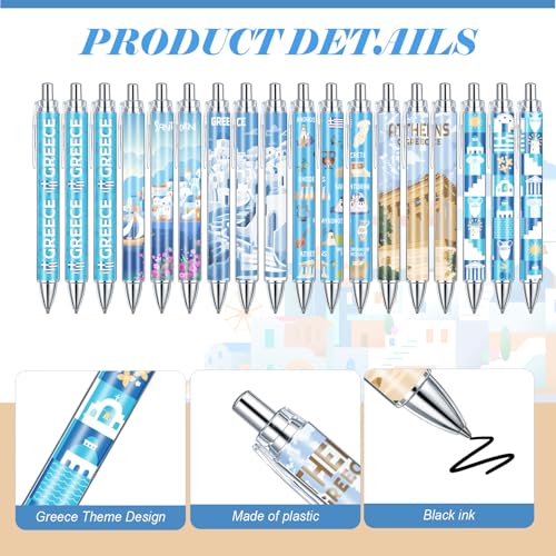 Image of Sayglossy 36 Pcs Greece Ballpoint Pen Collectible Greece Gift Pen Bulk Retractable Greek Civilization Souvenirs for Office Supplies, 6 Styles, Black Gel Ink