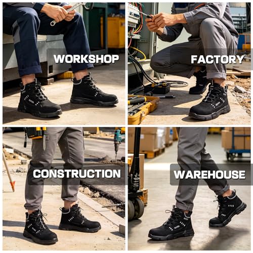 Image of Steel Toe Work Shoes for Men, Lightweight Safety Shoes with Puncture Resistant Midsole, Comfortable Protective Work Shoes for Warehouse Factory Light Construction