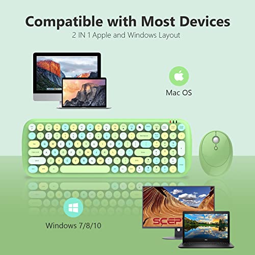 Image of KNOWSQT Wireless Keyboard and Mouse Combo, Light Green 100 Keys 2.4 GHz Round Keycap Typewriter Keyboards, USB Receiver Plug and Play, for Windows, PC, Laptop, Mac, Desktop