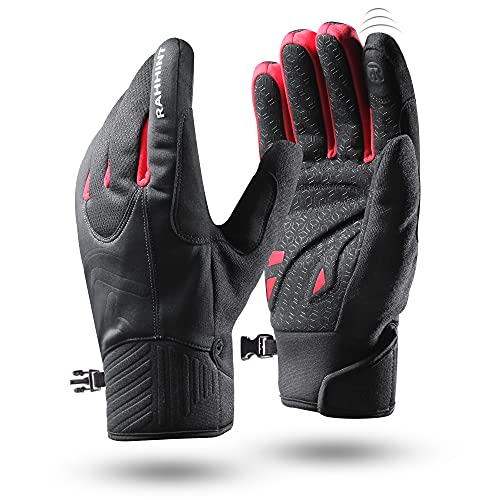 Rahhint Winter Gloves Cycling Gloves Waterproof Thermal Gloves Bike Gloves Men Women, Touch Screen Gloves Liner Windproof Biking MTB Anti-Slip Shock-Absorbing Padded Gloves for Riding, Black