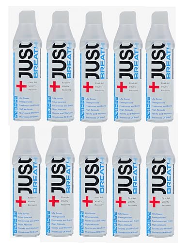 Image of Just Breath Liquid Oxygen Drops /Portable Oxygen Can /Respiratory Support for Health, Recovery, Sports, Outdoor Performance & Altitude /Fresh Pure Natural Canned Oxygen (Pack Of 10)