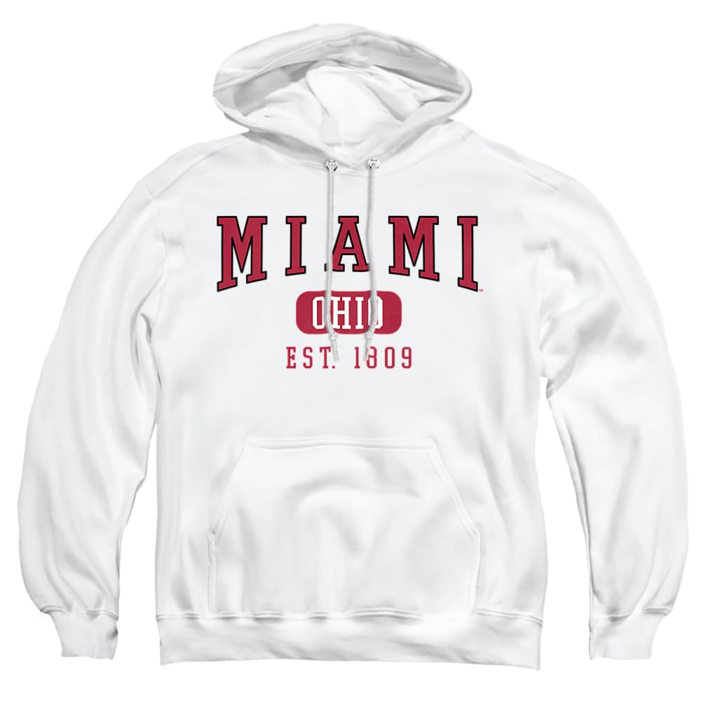 Miami University Official Established Date Unisex Adult Pull-Over Hoodie, White, Medium