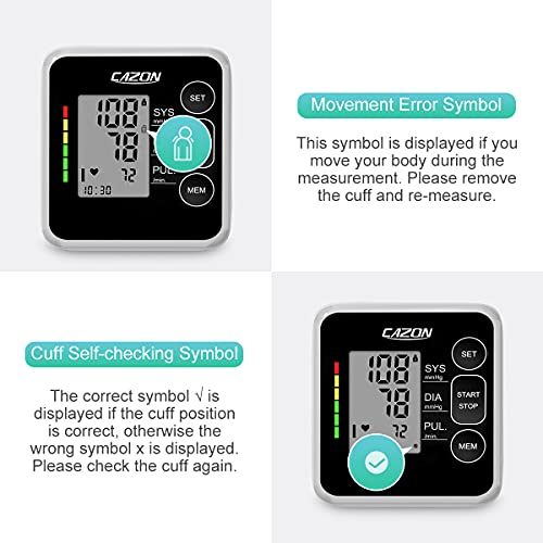 Cazon Blood Pressure Monitor - Upper Arm Blood Pressure Machine & Pulse Rate Monitoring Meter Home Use Bp Cuff With 2X120 Memory, Wide-Range Cuff 8.7"-15.7" (Black) #TOP4