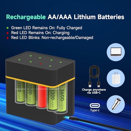 Image of Rechargeable Lithium 4 AA 4 AAA Batteries Kit with Charger