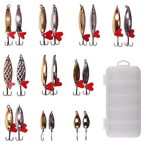 TopHomer 21 x kit de colheres de pesca, iscas duras de água salgada, colher de fundição, para truta