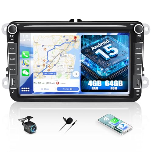 Android 15, 4G+64G GOHHDL Autoradio 2 Din con navigatore per VW Golf 5 6 Polo Touran, Touchscreen da 7 pollici con navigatore GPS, WiFi, Bluetooth, Radio FM/RDS, SWC 32EQ, Retromarcia e microfono