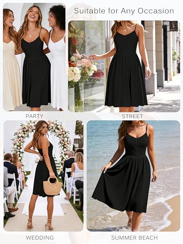 Image of YATHON Casual Dresses for Women Sleeveless Cotton Summer Beach Dress A Line Spaghetti Strap Sundresses with Pockets