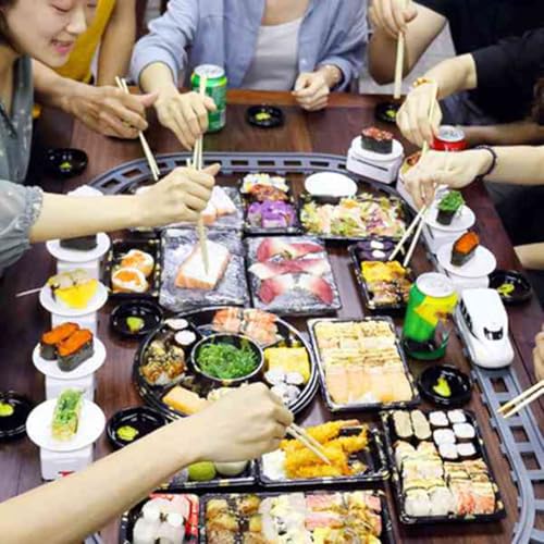 Ancalos Sushi Train Rotary Sushi Toy Track Conveyor Belt Rotating Table Kid Food Train Set D1Y Sushi Sushi Party Accessories