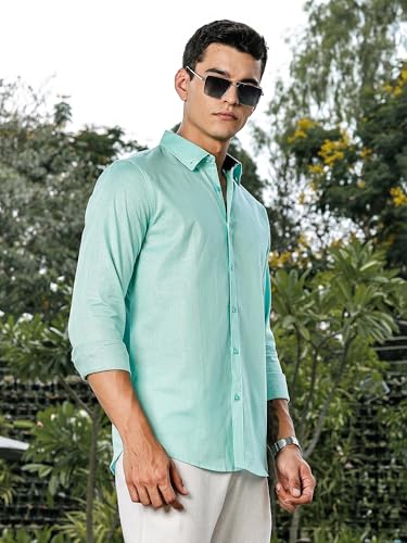 Image of Thomas Scott Men's | Linen Blend | Solid | Premium Cotton Linen Blend | Full Sleeve | Casual Shirt for Men