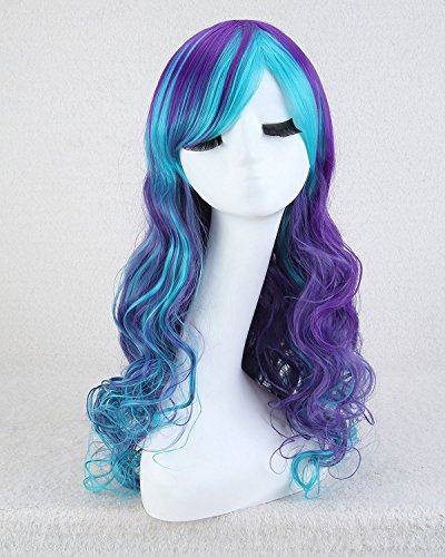 Cool2day 32" Flower Girl's Curly Heat Resistant Hair Cosplay Party Wig- Purple Mixed Sky Blue