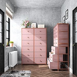 Enhomee dresser with 12 drawers tall dressers for girls bedroom with wood top metal frame chest of drawers for bedroom closets pink 119 d x 348 w x 522 h  urban country home decor