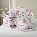 VM VOUGEMARKET Ruffle Comforter Set Twin XL Red Rose Flower Comforter Romantic Floral Bedding Set Soft Microfiber Botanical Bedding Comforter Set 1 Flower Ruffled Comforter with 2 Pillowcases