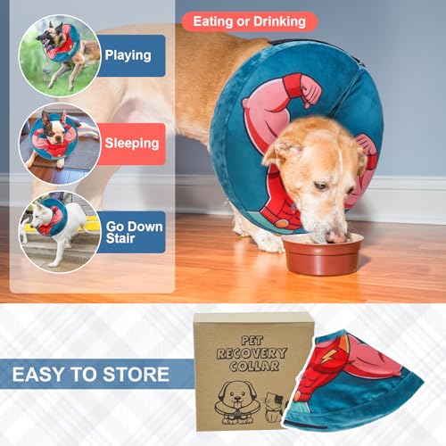 Image of BEAUTYZOO Dog Cone Alternative After Surgery for Large Medium Small Dogs, Soft Inflatable Cone Collar for Dogs Cats, Pet Neck Donut E Collar Dog Recovery Collars to Stop Licking, Blue, S
