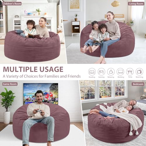 3FT Bean Bag Chair, Comfy Bean Bag Chairs with Memory Foam Filled, Fluffy Beanbag Sofa with Dutch Velvet Cover, Round BeanBag Chairs for Living Room, Playroom - Dusty Pink