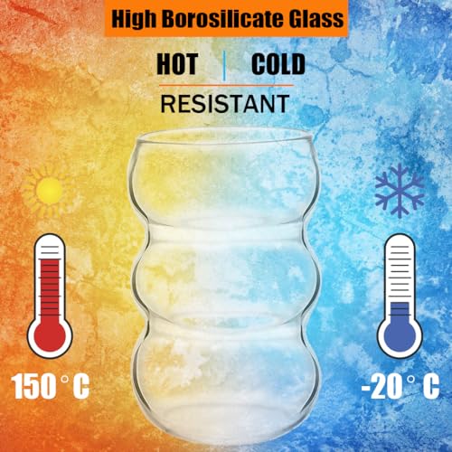 ALINK 16 oz Large Ribbed Glassware Drinking Glasses with Straws Set of 4, Crystal Vintage Glassware Iced Coffee Cups, Cocktail Glass Cups for Beer, Whiskey, Soda, Water, Tea, Milk,Juice by ALINK - Image 5