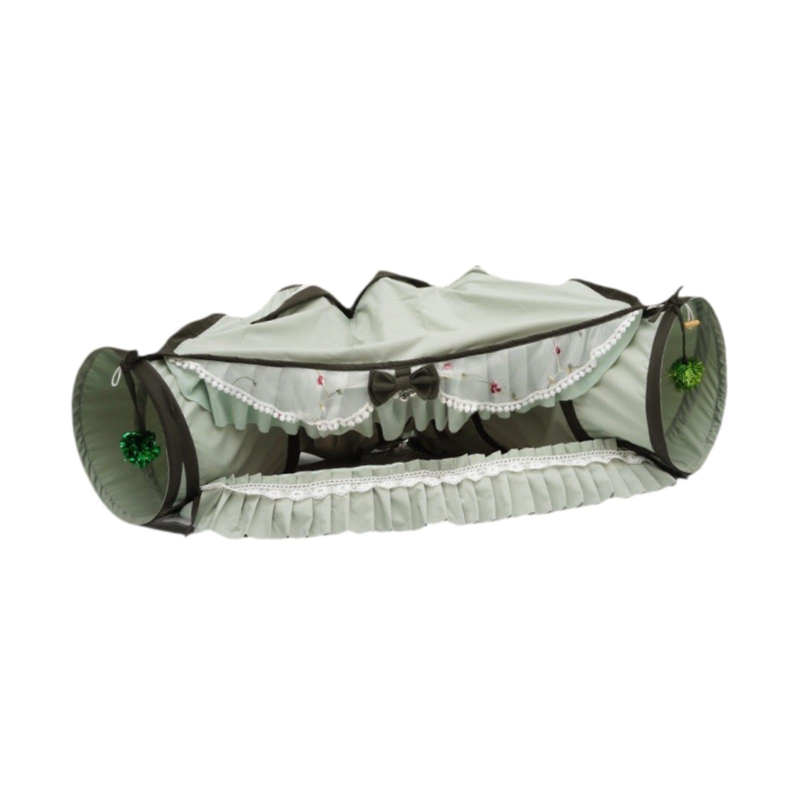 Tunnel Interactif 2 en 1 pour Chat, Cabane et Cachette, Jouet pour Chatons, Chats D'intérieur, Lapins et, Vert