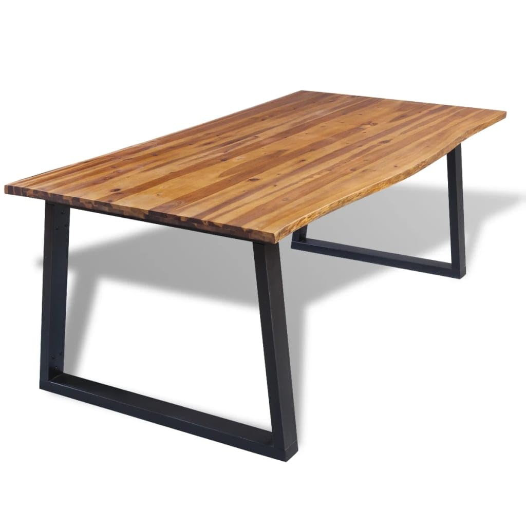 Stół z litego drewna akacjowego 200 x 90 cm z rustykalnym blatem i metalowymi nogami w kształcie litery U, do jadalni i kuchni, trwały, naturalny design z widocznym rysunkiem słojów,