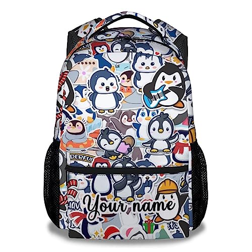Personalized Cute Penguin Backpack, 16 Inch Animal Theme Bookbag with Adjustable Straps, Durable, Lightweight, Large Capacity, School Backpack for Kids Girls Boys