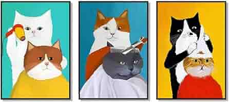 絵画。原画☆キャンバスF6【猫たちはソファーで楽しくゲームをしている】 Amazon.co.jp: aksldf 動物猫床屋キャンバス絵画北欧スタイルの